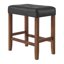 Black Faux Leather Madison Walnut Counter Stool