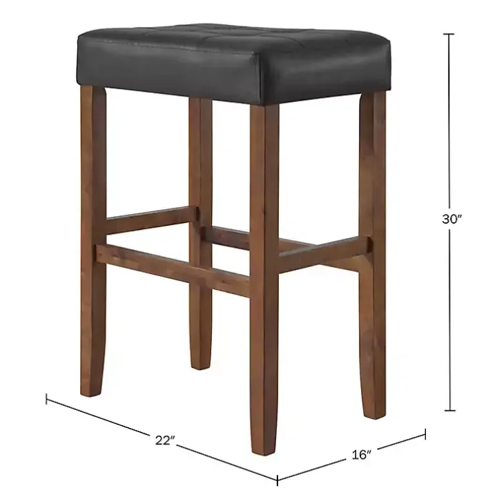 Black Faux Leather Madison Walnut Bar Stool