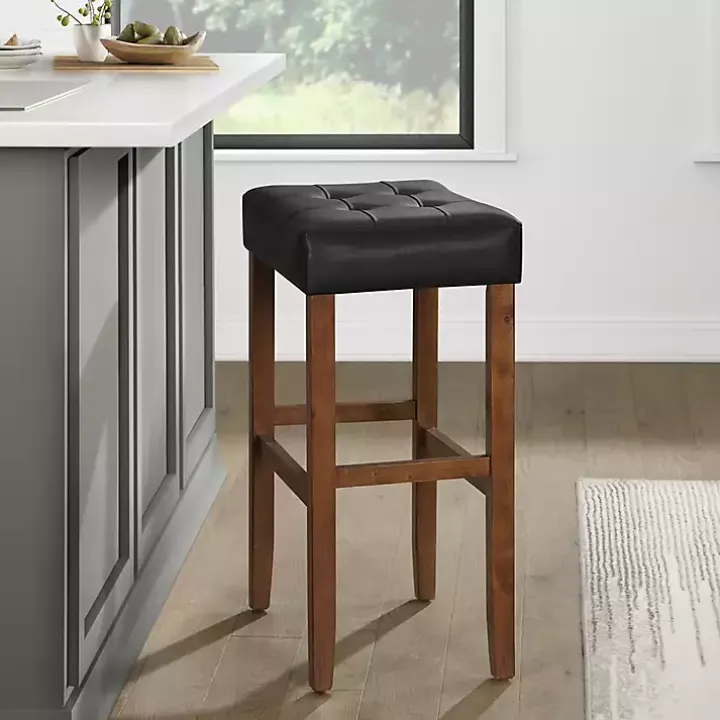 Black Faux Leather Madison Walnut Bar Stool