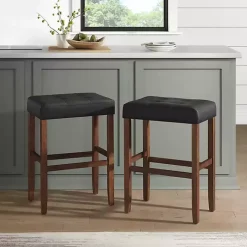 Black Faux Leather Madison Walnut Bar Stool