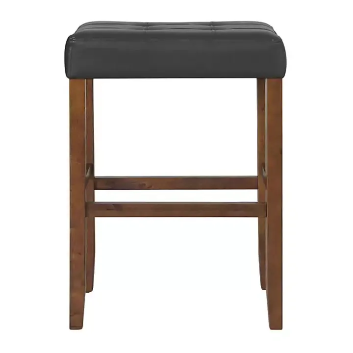 Black Faux Leather Madison Walnut Bar Stool