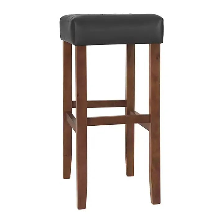 Black Faux Leather Madison Walnut Bar Stool
