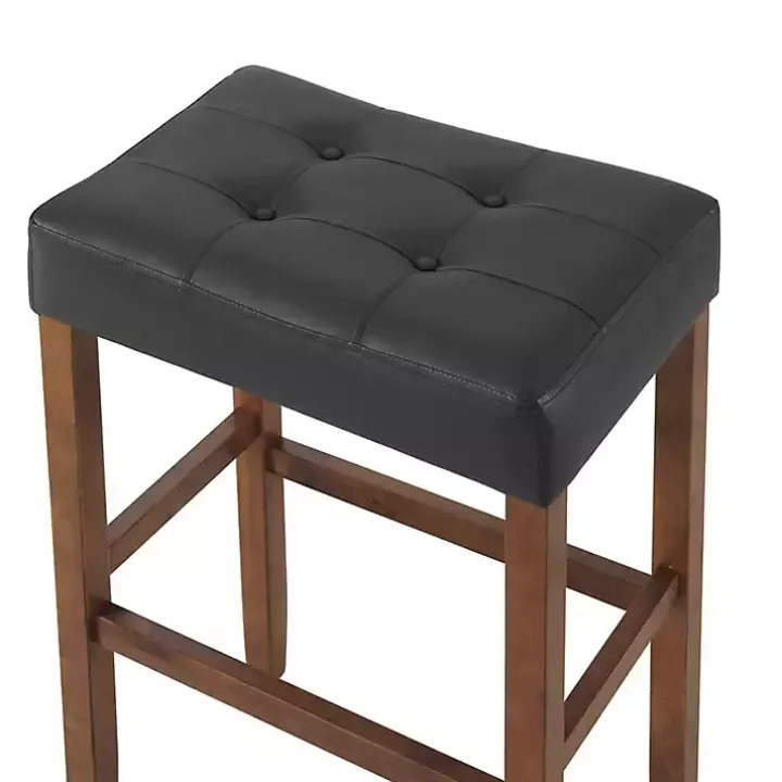 Black Faux Leather Madison Walnut Bar Stool