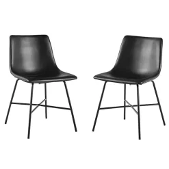 Black Faux Leather Scoop Dining Chairs, Set of 2
