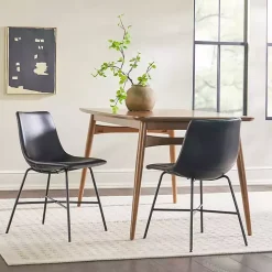 Black Faux Leather Scoop Dining Chairs, Set of 2