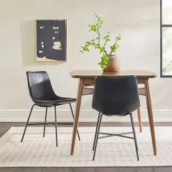 Black Faux Leather Scoop Dining Chairs, Set of 2