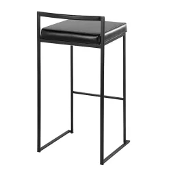 Black Faux Leather Stackable Bar Stools, Set of 2