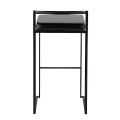 Black Faux Leather Stackable Bar Stools, Set of 2
