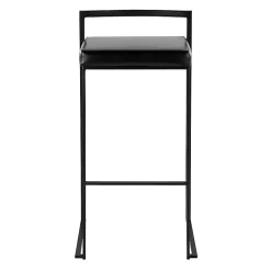 Black Faux Leather Stackable Bar Stools, Set of 2
