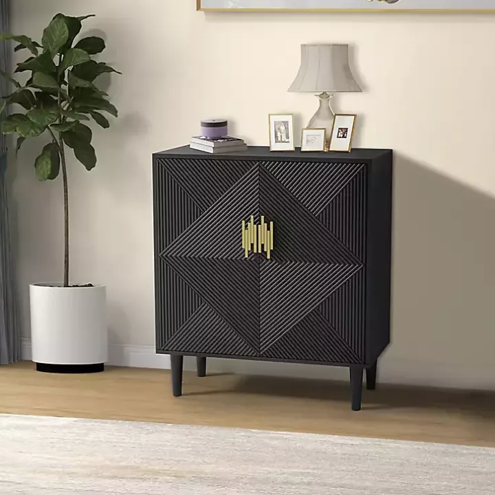 Black Geometric Gold Handle Cabinet