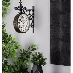 Black Iron Double Sided Scroll Wall Clock