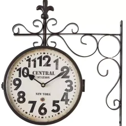 Black Iron Double Sided Scroll Wall Clock