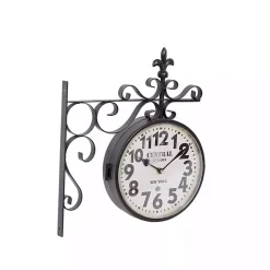 Black Iron Double Sided Scroll Wall Clock