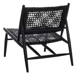 Black Leather Woven Accent Chair