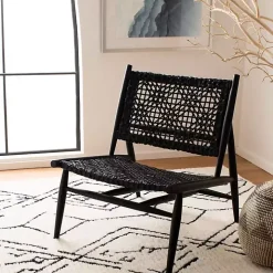 Black Leather Woven Accent Chair