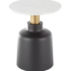 Black Metal & Marble Pedestal Accent Table