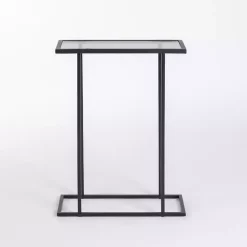Black Metal and Glass Rectangular Accent Table
