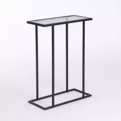 Black Metal and Glass Rectangular Accent Table