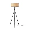 Black Metal and Rattan Tripod Floor Lamp