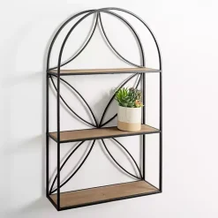 Black Metal Flower Frame 3-Tier Wall Shelf