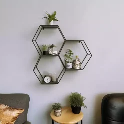 Black Metal Hexagon Wall Shelf