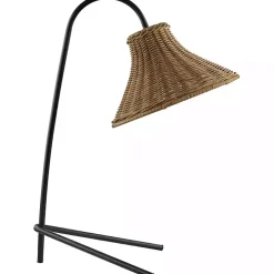 Black Metal Jeri Table Lamp with Rattan Shade