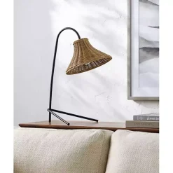Black Metal Jeri Table Lamp with Rattan Shade
