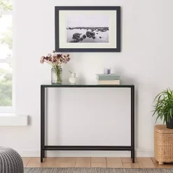 Black Metal Mirrored Top Slim Console Table