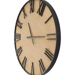 Black Metal Natural Wood Wall Clock