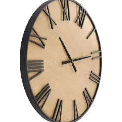 Black Metal Natural Wood Wall Clock