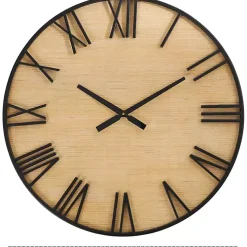 Black Metal Natural Wood Wall Clock