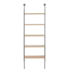 Black Metal Pipe Frame Brown Wood Wall Shelf