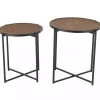 Black Metal Rattan Accent Tables, Set of 2