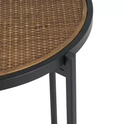 Black Metal Rattan Accent Tables, Set of 2
