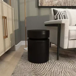 Black Metal Round Drum Accent Table