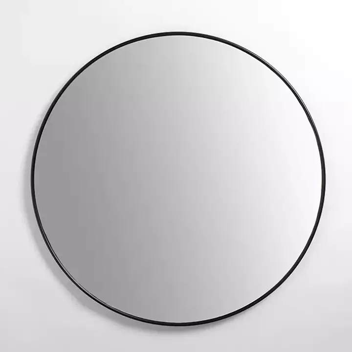 Black Nouveau Linear Round Mirror