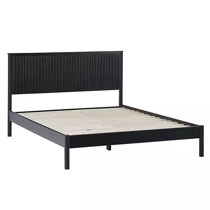Black Reeded Headboard Queen Bed