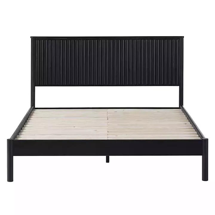 Black Reeded Headboard Queen Bed