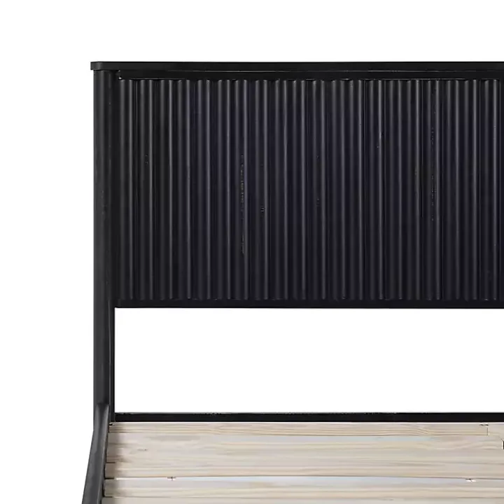Black Reeded Headboard Queen Bed