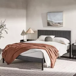Black Reeded Headboard Queen Bed