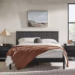 Black Reeded Headboard Queen Bed