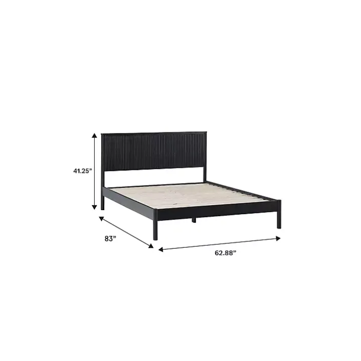 Black Reeded Headboard Queen Bed
