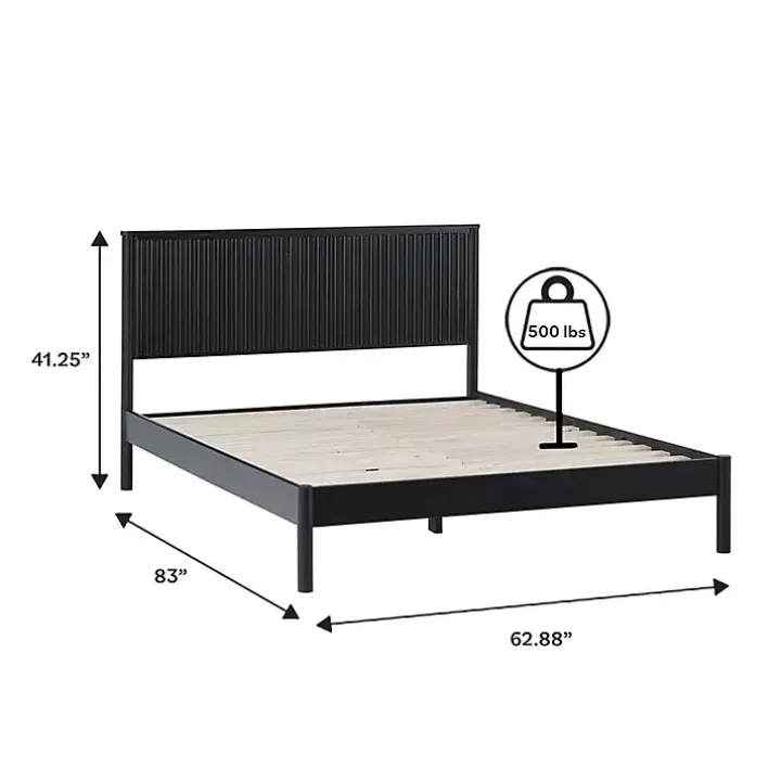 Black Reeded Headboard Queen Bed