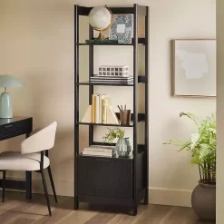 Black Reeded Wood Holmes Narrow Bookcase