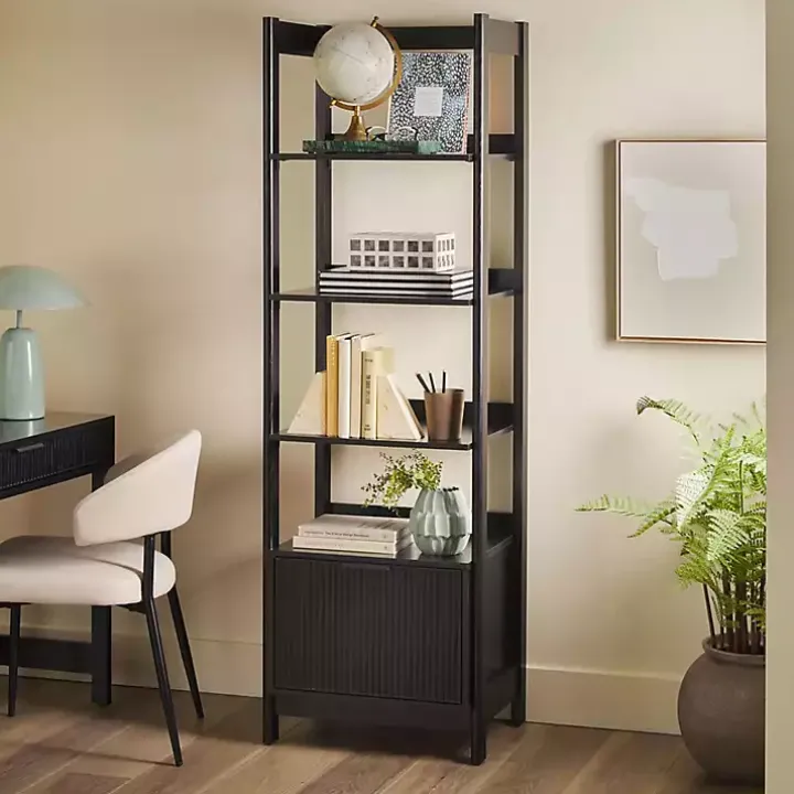 Black Reeded Wood Holmes Narrow Bookcase