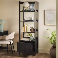 Black Reeded Wood Holmes Narrow Bookcase