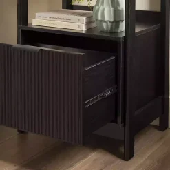 Black Reeded Wood Holmes Narrow Bookcase
