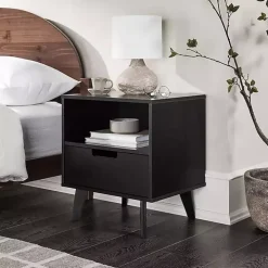 Black Riviera Single Drawer Nightstand