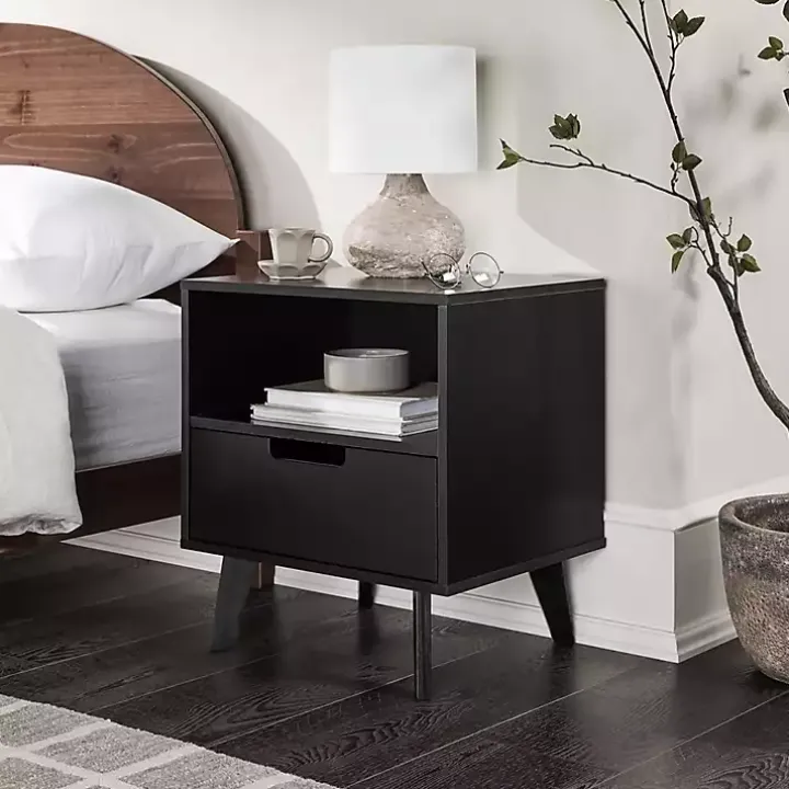 Black Riviera Single Drawer Nightstand