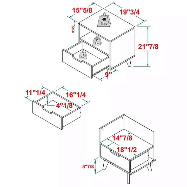 Black Riviera Single Drawer Nightstand
